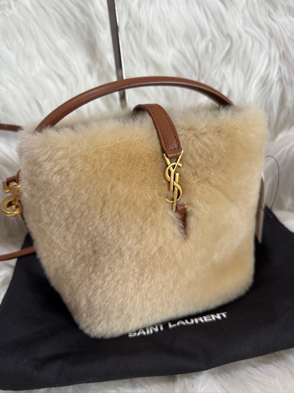 Saint Laurent Le37 Mini Shearling Bucket Bag